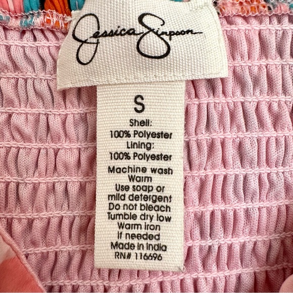 Jessica Simpson Red and Pink Smocked Mini Dress Size Small - Picture 5 of 9